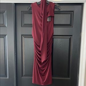Black Halo One Shoulder Burgundy Dress